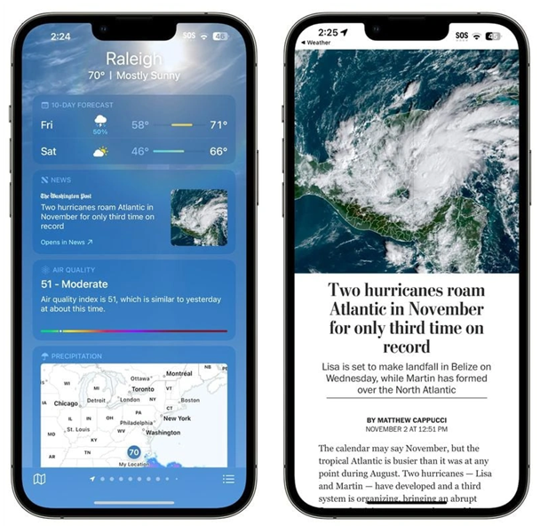 泗县苹果14维修分享iPhone 14手机如何看天气时顺带看新闻 
